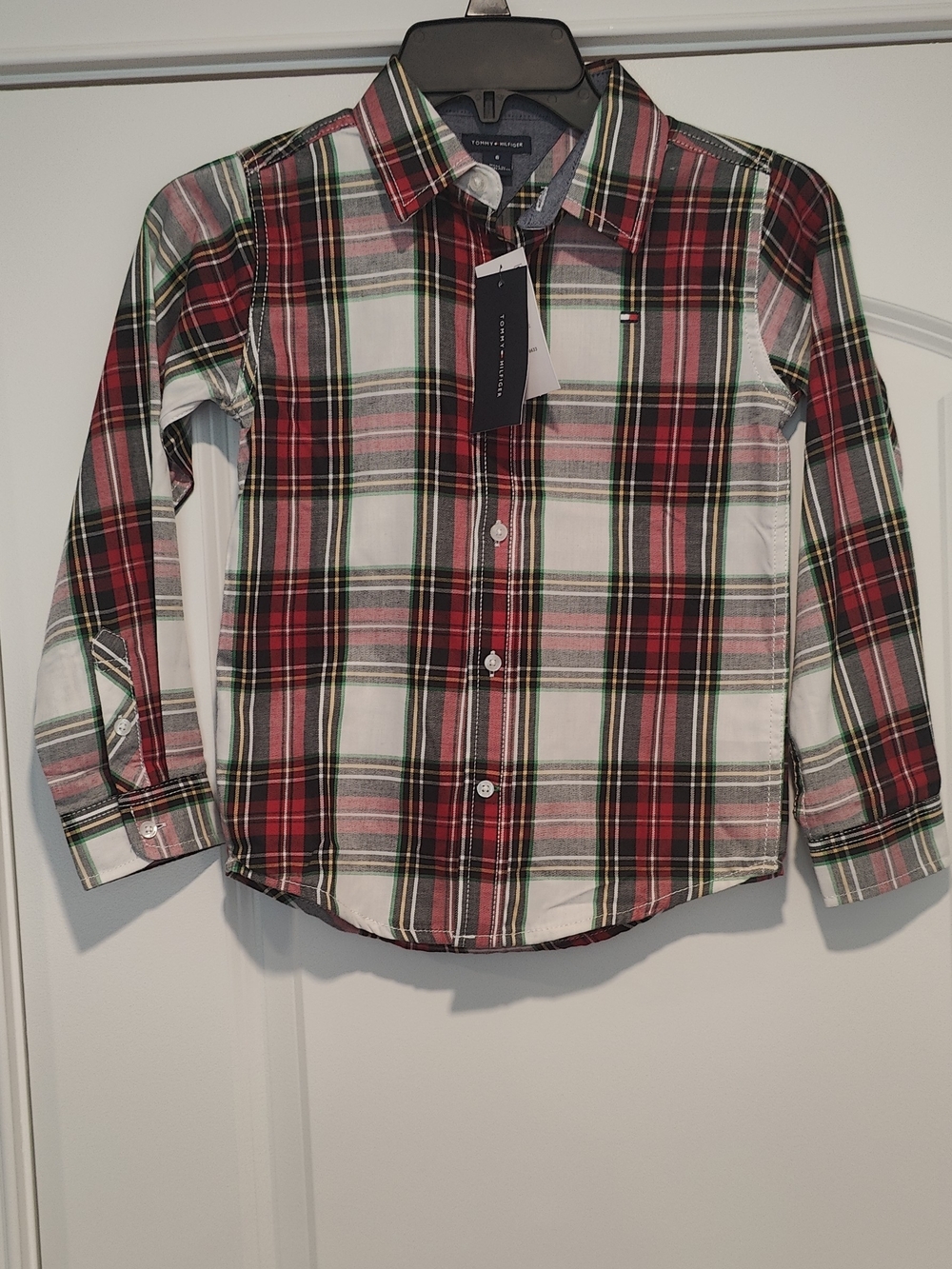 Tommy Hilfiger Red, Green & White Plaid Button-Down Kids Shirt
